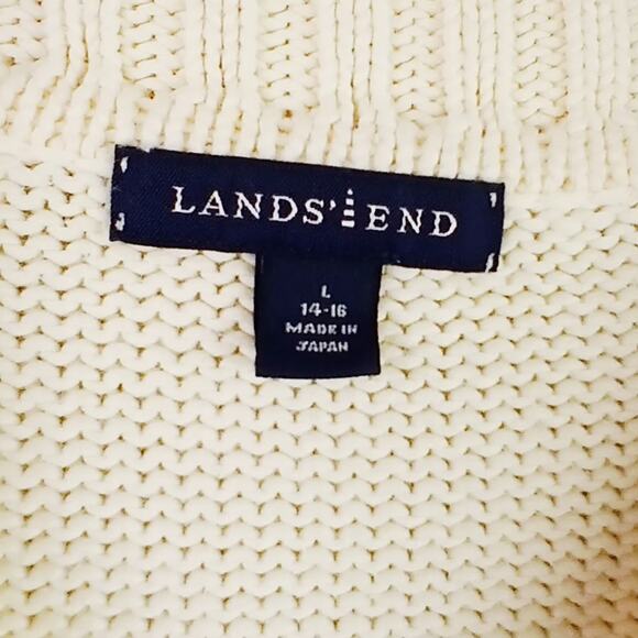 Lands' End VTG SZ L 100% Cotton Cardigan Sweater Cream Mother of Pearl Buttons - Picture 5 of 7